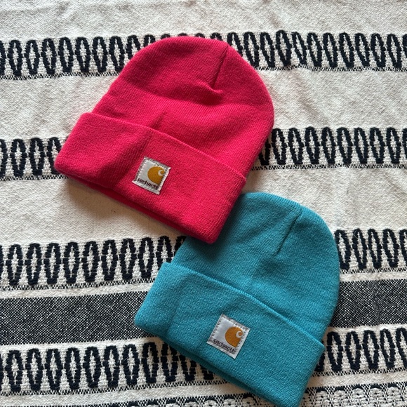 2 Piece Carhartt Beanie Hat Cap Pink & Blue Youth Tag But Fits Adults OSFA - Picture 1 of 1